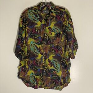 Code Zero Shirt Mens XL Multicolor Abstract Rayon Short Sleeve Button Up Casual
